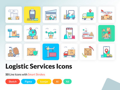 50 个物流服务行图标(50 Logistic Services Line Icons)