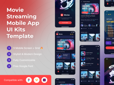 电影流媒体移动应用程序 UI 工具包模板(Movie Streaming Mobile App UI Kits Template)