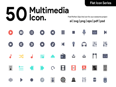 50 多媒体平面图标(50 Multimedia Flat Icon)