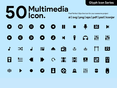 Kawaicon - 50 个多媒体字形图标集(Kawaicon - 50 Multimedia Glyph Icon Set)