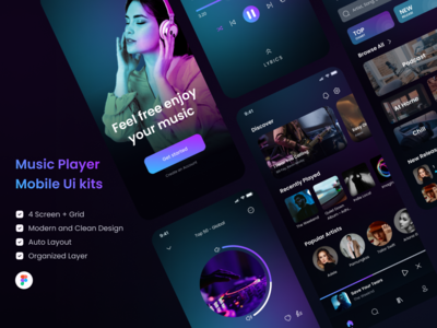 音乐流媒体播放器移动 UI 套件(Music Streaming Player Mobile Ui kits)