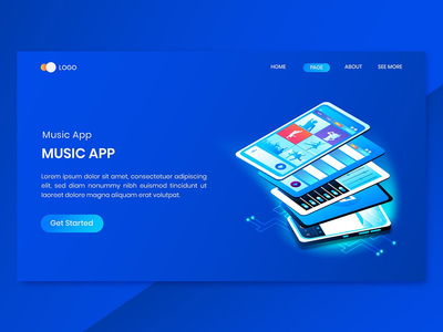 音乐应用等距概念登陆页面(Music App  Isometric Concept Landing Page)