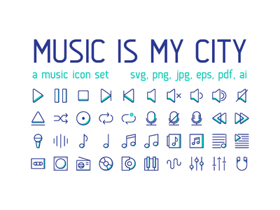 音乐声音音频图标集矢量(Music Sound Audio Icon Set Vector)