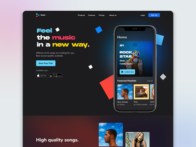 音乐登陆页面 - UI/UX 设计(Music Landing Page - UI/UX Design)
