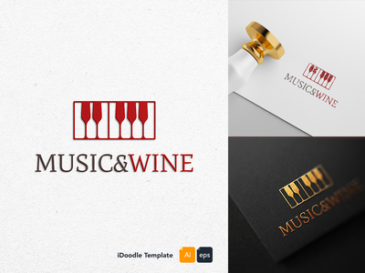 音乐和葡萄酒标志模板(Music and wine logo template)