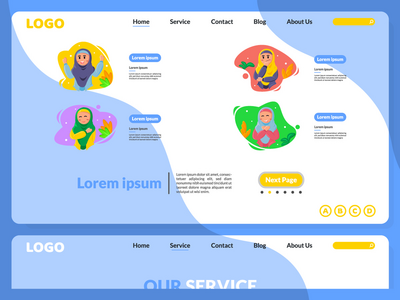 带有插图的穆斯林妇女网站时尚模板(Muslim Women's website fashion template with illustrations)