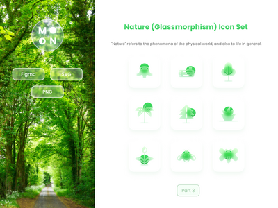自然（玻璃态射）图标集第 3 部分(Nature (Glass morphism) Icon Set Part 3)