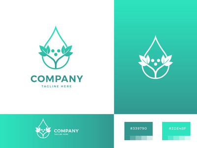自然叶和滴水纯徽标模板(Nature Leaf and Drop Water Pure Logo Template)