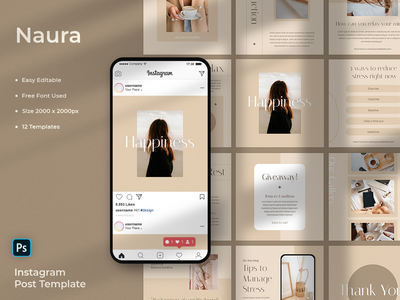 Naura - 减轻压力社交媒体帖子模板(Naura - Less Stress Social Media Post Template)