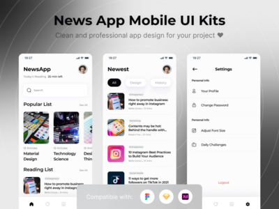 新闻移动应用程序 UI 工具包模板(News Mobile App UI Kits Template)