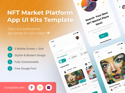 NFT 市场平台移动应用程序 UI 工具包模板(NFT Market Platform Mobile App UI Kits Template)