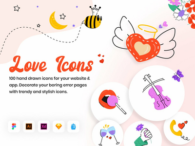 100 手绘爱情图标(100 Hand Drawn Love Icons)