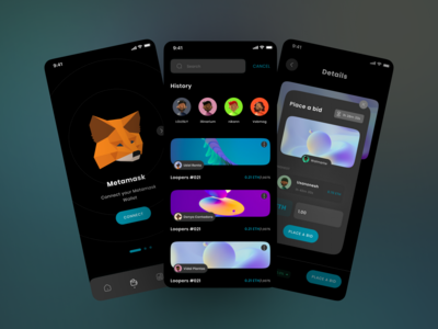 Noce - 连接、历史记录和出价（深色模式）(Noce - Connect, History, and Place Bid (Dark Mode))