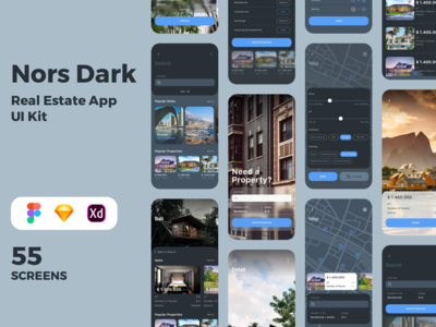 Nors Dark 房地产应用程序 UI 套件(Nors Dark Real Estate App UI Kit)