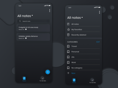 记事本应用程序新变暗 ui(Notepad app neomorphism dark ui)