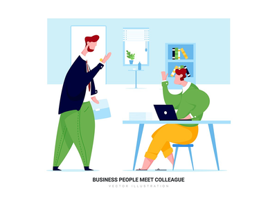 商务人士会见同事-商务矢量场景(Business People Meet Colleague - Business Vector Scenes)