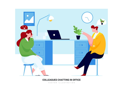 同事在办公室聊天-业务向量场景(Colleagues Chatting in Office - Business Vector Scenes)