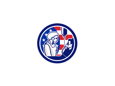 美国医生照顾 COVID-19 病人圈复古(American Doctor Tending COVID-19 Patient Circle Retro)