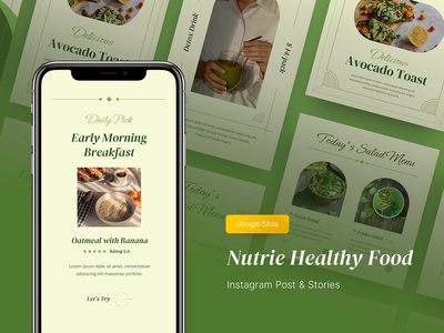 Nutrie - 健康食品 Instagram 帖子和故事 Google 幻灯片(Nutrie - Healthy Food Instagram Post & Stories Google Slide)