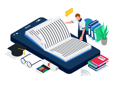 男性与智能手机和书籍插图。向量(Male with smarthphone and books illustration. Vector)