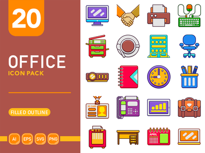 办公室图标包-翘臀(Office Icon Pack - Filled Outline)