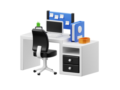 办公桌 3d 渲染插图(Office Desk 3D Render Illustration)