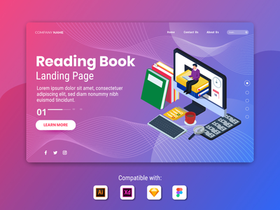 阅读书-登陆页面插图模板(Reading Book - Landing Page Illustration Template)