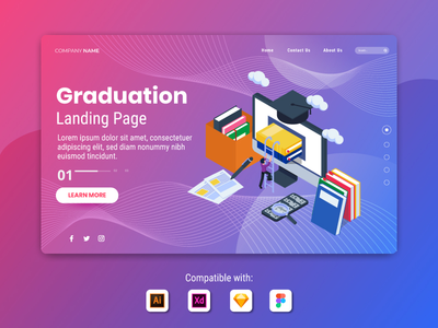 毕业与计算机和书籍-登陆页面插图模板(Graduation with computer and books - Landing Page Illustration Template)