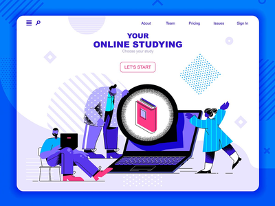 在线学习平面概念登陆页面标题(Online studying Flat Concept Landing Page Header)