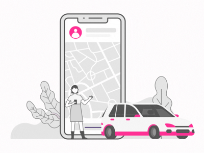 快乐的女性等待出租车司机在线汽车服务(Happy women wait for taxi driver online car services)