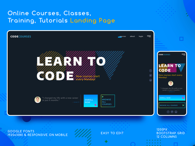 在线课程、培训、课程、教程登陆页面(Online Courses, Training, Classes, Tutorials Landing Page)