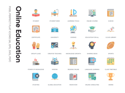 平面图标-在线教育(Flat Icon - Online Education)