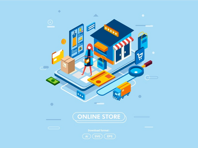 在线购物概念等距(Online shopping concept isometric)