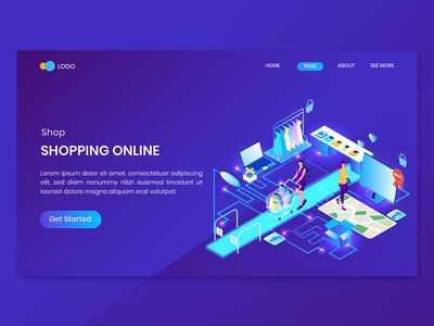 在线购物等距概念登陆页面(Online Shopping Isometric Concept Landing Page)