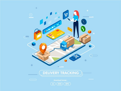 在线购物运输概念等距(Online shopping shipping concept isometric)