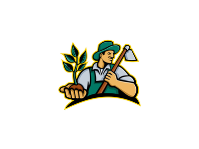 有机农民持有植物吉祥物(Organic Farmer Holding Plant Mascot)