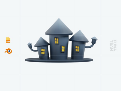 鬼屋 - 3D 万圣节图标包（正面）(Haunted House - 3D Halloween Icon Pack (front))