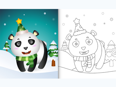 带有可爱熊猫圣诞人物的图画书(coloring book with a cute panda christmas characters)