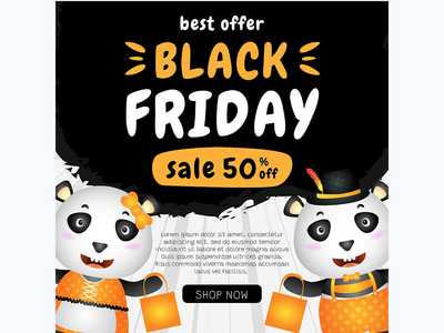 带有可爱熊猫插图的黑色星期五折扣横幅(spacial discount black friday banner with cute panda illustration)
