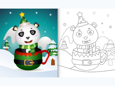 精灵杯中带有可爱熊猫圣诞人物的着色书(coloring book with a cute panda christmas characters  in the elf cup)