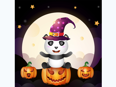 可爱的卡通万圣节女巫熊猫的插图(Illustration of a cute cartoon halloween witch panda)