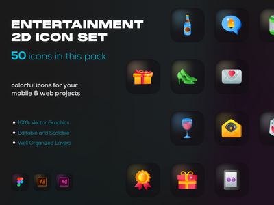 50 方图标-平面向量(50 Party Icons - Flat Vectors)