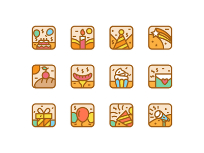 派对生日庆祝图标集矢量(Party Birthday Celebration Icon Set Vector)