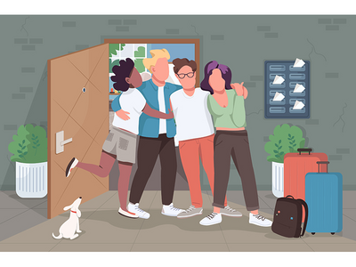 朋友见面平面彩色矢量图(Friends meeting flat color vector illustration)