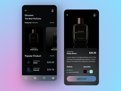 Perfume App UI Kit 模板（深色）(Perfume App UI Kit Template (Dark))
