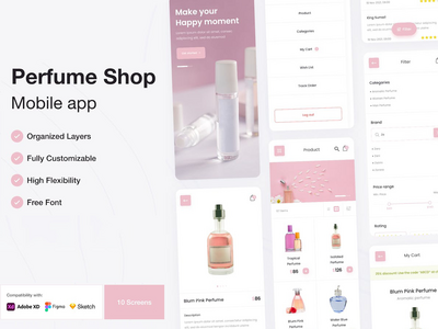 Perfume Shop App 移动应用程序 UI 套件(Perfume Shop App Mobile App UI Kit)