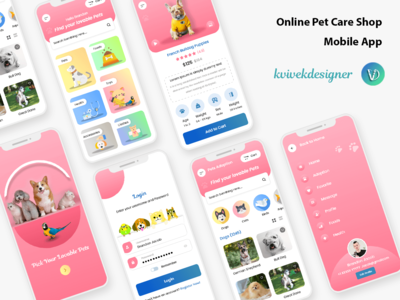 在线宠物护理店移动应用程序 UI 套件(Online Pet Care Shop Mobile App UI Kit)