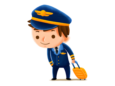 飞行员职业 — 儿童插画(Pilot Profession — Kids Illustration)