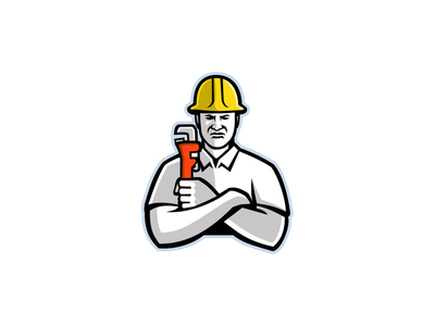 Pipefitter 拿着管子扳手吉祥物(Pipefitter Holding Pipe Wrench Mascot)