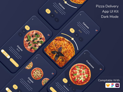 Pizza Delivery App UI Kit 深色模式(Pizza Delivery App UI Kit Dark Mode)